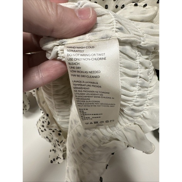 Anthropologie Blouse Women's Sz M Cream Black Swiss Dot Smocked Off the Shoulder - Picture 6 of 7